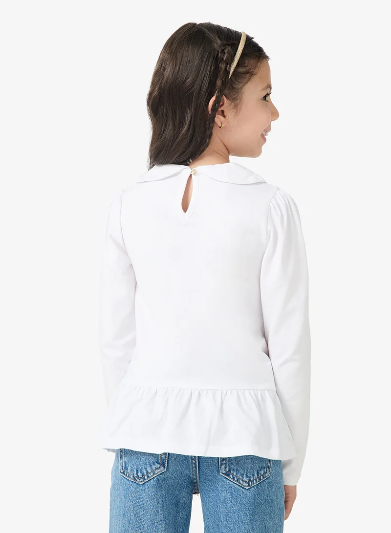 جس تيشيرت للأطفال بياقة دائرية وشعار مطبوع